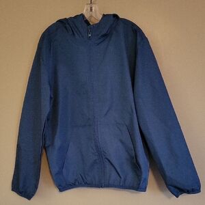 Blue windbreaker hooded jacket